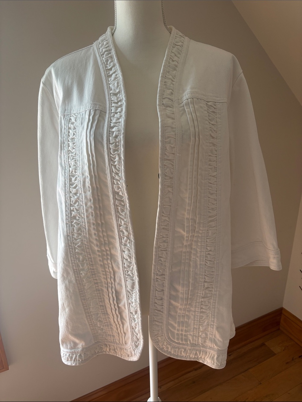 Liz & Me Women’s White Embroidered Open-Front Cardigan Sz 16w